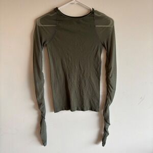 Intimately Free People Olive Green Mesh Ruched Sleeve Top XS S OB1150338